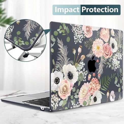 DONGKE for M3 MacBook Air 13.6 Inch Case 2025 2024-2022 A3113 A2681 M2 Touch ID, Plastic Hard Shell & Keyboard Cover & Screen Protector & Type C Adapter for MacBook Air M2 13 inch, Florals in Saudi Arabia
