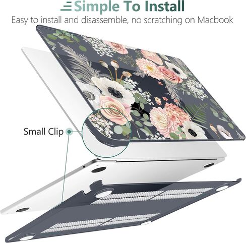 DONGKE for M3 MacBook Air 13.6 Inch Case 2025 2024-2022 A3113 A2681 M2 Touch ID, Plastic Hard Shell & Keyboard Cover & Screen Protector & Type C Adapter for MacBook Air M2 13 inch, Florals in Saudi Arabia