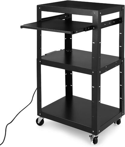 Av Cart, 26 Inch Height 2-Layer Av Cart, Media Cart with Power Strip, Heavy- Duty Av Car with 4 Rolling Casters and 2 Locking Brakes for Presentations Office and Schools in Saudi Arabia
