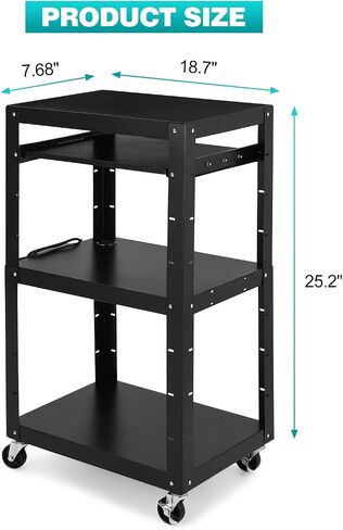 Av Cart, 26 Inch Height 2-Layer Av Cart, Media Cart with Power Strip, Heavy- Duty Av Car with 4 Rolling Casters and 2 Locking Brakes for Presentations Office and Schools in Saudi Arabia