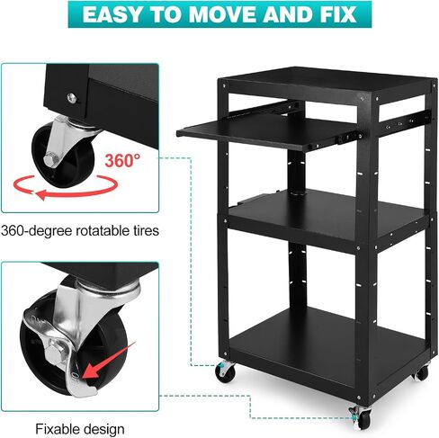 Av Cart, 26 Inch Height 2-Layer Av Cart, Media Cart with Power Strip, Heavy- Duty Av Car with 4 Rolling Casters and 2 Locking Brakes for Presentations Office and Schools in Saudi Arabia