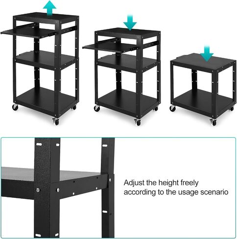 Av Cart, 26 Inch Height 2-Layer Av Cart, Media Cart with Power Strip, Heavy- Duty Av Car with 4 Rolling Casters and 2 Locking Brakes for Presentations Office and Schools in Saudi Arabia