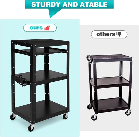 Av Cart, 26 Inch Height 2-Layer Av Cart, Media Cart with Power Strip, Heavy- Duty Av Car with 4 Rolling Casters and 2 Locking Brakes for Presentations Office and Schools in Saudi Arabia