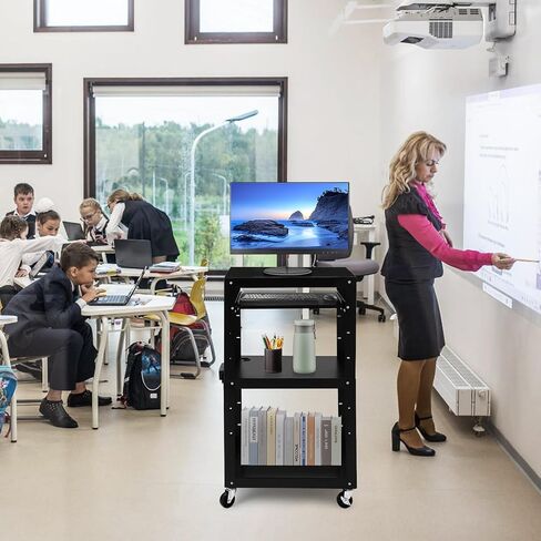 Av Cart, 26 Inch Height 2-Layer Av Cart, Media Cart with Power Strip, Heavy- Duty Av Car with 4 Rolling Casters and 2 Locking Brakes for Presentations Office and Schools in Saudi Arabia