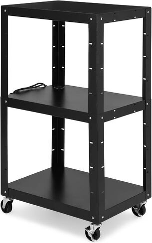 Av Cart, 26 Inch Height 2-Layer Av Cart, Media Cart with Power Strip, Heavy- Duty Av Car with 4 Rolling Casters and 2 Locking Brakes for Presentations Office and Schools in Saudi Arabia