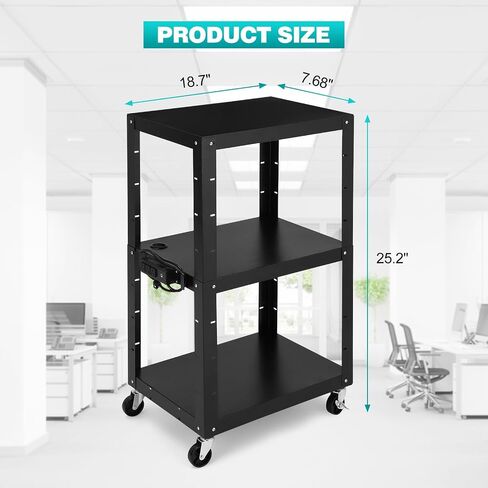 Av Cart, 26 Inch Height 2-Layer Av Cart, Media Cart with Power Strip, Heavy- Duty Av Car with 4 Rolling Casters and 2 Locking Brakes for Presentations Office and Schools in Saudi Arabia