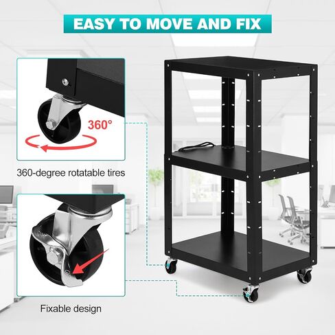 Av Cart, 26 Inch Height 2-Layer Av Cart, Media Cart with Power Strip, Heavy- Duty Av Car with 4 Rolling Casters and 2 Locking Brakes for Presentations Office and Schools in Saudi Arabia