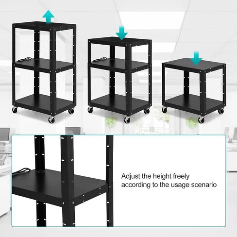 Av Cart, 26 Inch Height 2-Layer Av Cart, Media Cart with Power Strip, Heavy- Duty Av Car with 4 Rolling Casters and 2 Locking Brakes for Presentations Office and Schools in Saudi Arabia