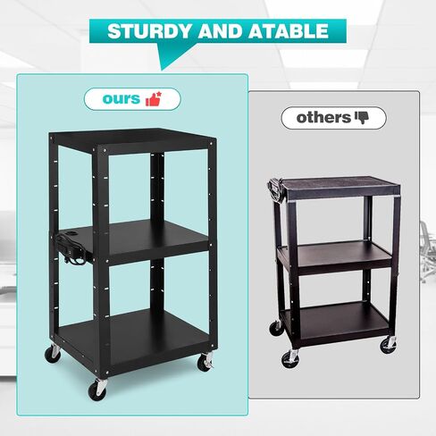 Av Cart, 26 Inch Height 2-Layer Av Cart, Media Cart with Power Strip, Heavy- Duty Av Car with 4 Rolling Casters and 2 Locking Brakes for Presentations Office and Schools in Saudi Arabia