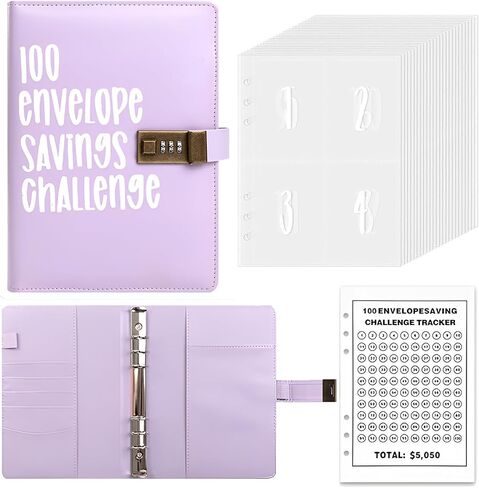 [Money Safer]100 Envelopes Money Saving Challenge Binder with Lock - A5 Savings Book & 100 Pockets printed with Numbers & Tracker Sheets, Pink in Saudi Arabia