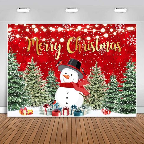 Sensfun Christmas Backdrop for Photography Merry Christmas Banner Party Decorations Winter Snowman Xmas Tree Photo Backdrops Background for Family New Years Eve Supplies Props Wall Indoor Decor 7x5ft in Kuwait