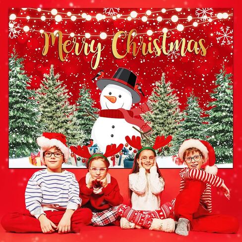 Sensfun Christmas Backdrop for Photography Merry Christmas Banner Party Decorations Winter Snowman Xmas Tree Photo Backdrops Background for Family New Years Eve Supplies Props Wall Indoor Decor 7x5ft in Kuwait