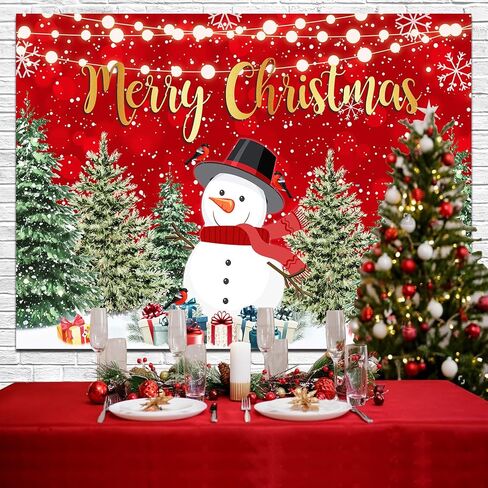 Sensfun Christmas Backdrop for Photography Merry Christmas Banner Party Decorations Winter Snowman Xmas Tree Photo Backdrops Background for Family New Years Eve Supplies Props Wall Indoor Decor 7x5ft in Kuwait