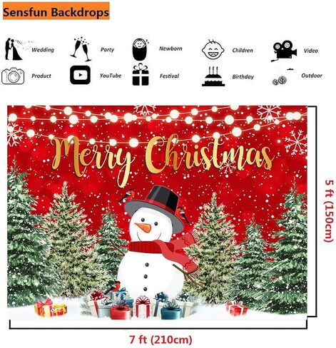 Sensfun Christmas Backdrop for Photography Merry Christmas Banner Party Decorations Winter Snowman Xmas Tree Photo Backdrops Background for Family New Years Eve Supplies Props Wall Indoor Decor 7x5ft in Kuwait