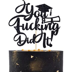 You Did It Cake Topper, Funny Class of 2024 Graduation Cake Decorations, So Proud of You, Congrats Grad Party Decorations Supplies Black Glitter