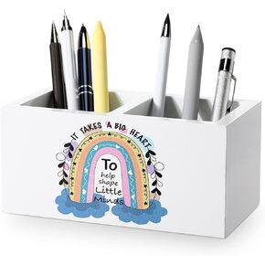 هدايا تقدير المعلم من maitys، منظم مكتب المعلم، حوامل أقلام خشبية، حامل قلم تقدير، منظم قلم سطح المكتب الأبيض، ديكور مكتب المعلم لمستلزمات المكتب، 6 × 2.7 × 3.1 بوصة in Kuwait