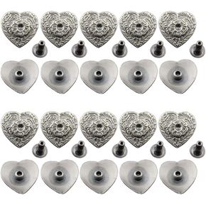 Retro Love Heart Flower Texture Decorative Rivet Metal Relief Pattern Silver Carving Shape Conchos Castings Screw Back Buttons Personality DIY Leather Goods Decoration Accessories 20 Pieces