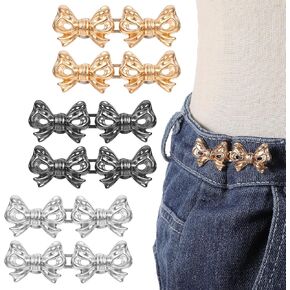 Mabor 6 Sets Pant Waist Tightener Bow Buttons Pins for Loose Jeans Pants Waist Cincher Clip No Sewing Bow Waist Pin Button Adjustable Bowknot Jeans Clip Buckles
