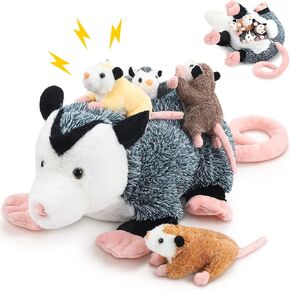 5 Pcs Stuffed Opossum 1 Mommy Opossum Plush with 4 Cute Baby Opossums Stuffed Toy on Her Back, Magnetic Attraction Soft Stuffed Cotton Plush Animal Toy Gift for Boys Girls Opossum Lover