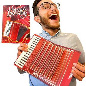 100 GREETINGS Interactive Accordion Birthday Card – Musical Birthday Cards for Men, Music Present for Men, Musicians & Son, Happy Birthday Card for Men, Musicians Gift, Open/Close to Play Song (Red)