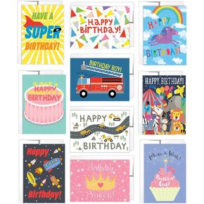 Tiny Expressions - 10 Kids Birthday Cards with Inside Messages and Envelopes