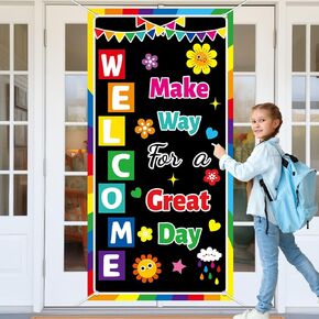 Wiooffen Classroom Colorful Welcome Door Cover Banner Wall Door Decor Back to School Classroom Decorations for Kindergarten Preschool Elementary Middle School (Welcome, Make Way for a Great Day)