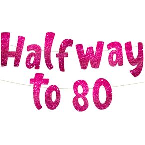Halfway To 80 Black Glitter Banner - Happy 40th Birthday Party Banner - 40th Birthday Party Decorations and Supplies - 40th Wedding Anniversary Decorations