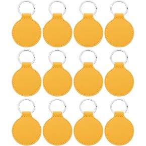 PATIKIL Leather Blank Keychains, 12Pcs Round Keychain Blanks Double Side Laser Engraving Key Chains for Embossing, UV-Printing, DIY Craft, Light Brown