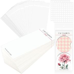 100Pcs Car Coaster Packaging for Selling, Sublimation Blanks Car Coasters Cards with 200 Pcs Adhesive Dots, 100 Self Seal Bags, 100 Sublimation Car Coasters Display Cards 6.8’’ x2.8’’-Heart