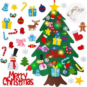 Suweor Upo Felt Christmas Tree Set for Toddlers Kids with Led String Light，3.2ft Wall Hanging DIY Christmas Tree with Detachable Ornaments for Xmas Gifts Home Decoration