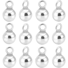 PH PandaHall 12pcs 925 Sterling Silver Solid Ball Beads Charms Pendants Round-Ball Pendants Round Plain Shiny Orb Charm With Jump Ring for Necklace Bracelets Earrings Jewelry Making Crafts DIY
