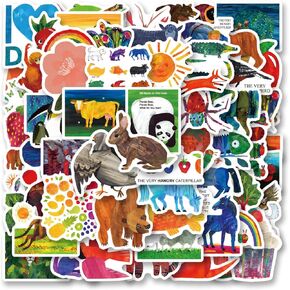 64Pcs Eric Carle Stickers Pack，Cute Cartoon Aesthetics Vinyl Waterproof Decals for Water Bottle, Laptop, Phone, Skateboard, Journaling for Kids Teens Adults for Party Supply Decor Favor