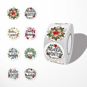 500 PCS Christmas Stickers, Eight Pattern Designs Christmas Labels, Self-Adhesive Stickers for Christmas Praty Decorations, Packing, Card Gift, Envelope Round Xmas Tree Sticker(Christmas C)