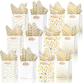 Ranfashiong 12pcs Sets 4.7"x4“x2.3" Small Bag with Tissue Paper for Christmas, Holiday, Wedding, Baby Shower, Birthday Party