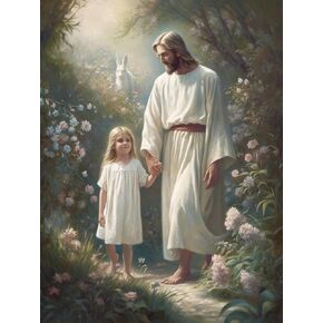 Generic Diamond Art Painting Christ Jesus Walked by The Hand of The Little Girl（2） Kit for Adults Diamond Art Painting by Number Kits Gem Art Wall Home Decor(Canvas 11.8 x15.8inch)