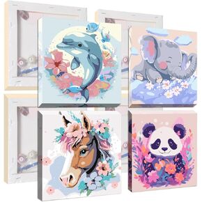 UMOART Framed Painting by Numbers Kits，4 Packs Animals Paint by Numbers Set Painting by Numbers Adults Beginner 8X8in