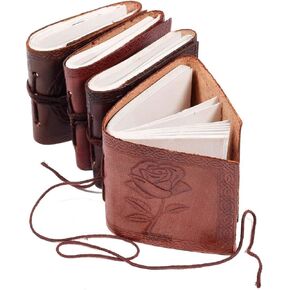 TUZECH Handmade Leather Bound Book of Shadows Mini Leather Journal Notebook Blank Unlined Small Pocket Tiny Journal For Office||Artist|| Architect|| Vintage Diary for Women and Men - Set Of 5, Small