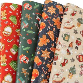 AUCLAY Christmas Wrapping Paper for Kids Boys Girls Baby - 8 Large Sheets Xmas Gift Wrap Paper with Cute Santa, Nutcracker, Gingerbread and Gnome Design - Folded Flat, 27 Inch X 37 Inch Per Sheet