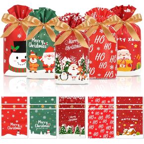 HRX Package 50pcs Christmas Treat Bags Drawstring, 5.8x9x2.4inch Holiday Goodie Bags Small Christmas Gift Bags for Candy Cookie gift giving