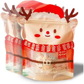 Christmas Treat Bags Clear Cute Elk Shaped Ziplock Reusable Goodie Bag For Kids Xmas Sealable Bags With Handle For Candy, Cookie, Snack, Party Supplies 10 PCS