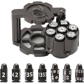 Bullet Dice, Revolver Bullet Metal Dice Set with Spinning Revolver Cylinder Container & Seven Polyhedron Dices for DND, Warhammer 40K, Pathfinder, Sci-Fi, War, Crime Theme Tabletop Games