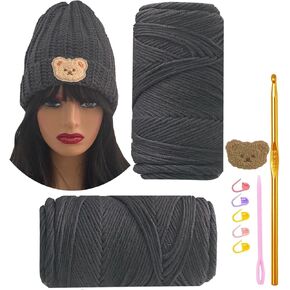 مجموعة أدوات الكروشيه للمبتدئين من SHENJILL Beanies مع مقاطع فيديو خطوة بخطوة ودروس تعليمية للمبتدئين مجموعة قبعة الحياكة للبالغين مجموعات غزل سهلة للمبتدئين للكروشيه (أسود رمادي) in Kuwait