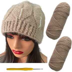 SHENJILL Beanies Crochet Kit for Beginners Crochet Kit with Step-by-Step Videos Tutorials Beginner Knitting Hat Kit for Adults Easy Starter Yarn Kits for Crocheting (Black Gray)