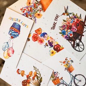 Plantable Seed Paper Greeting Cards - 6 Set of Wildflower Seed Paper Cards with Envelopes 4in x 6in Handmade Paper | Blank Cards for Birthdays, Thank You, Holidays, and Special Occasions.