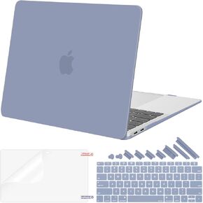 MOSISO Compatible with MacBook Air 13 inch Case 2022 2021 2020 2019 2018 M1 A2337 A2179 A1932, Plastic Hard Shell&Keyboard Cover&Screen Film&Dust Plugs for MacBook Air 13.3 inch Case, Black