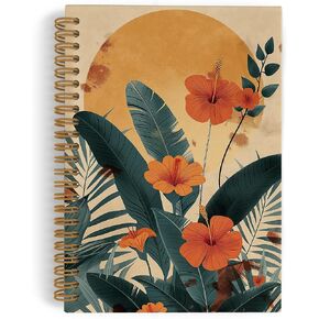 Abstract Boho Neutral Sun Floral Spiral Notebook, Boho Notebook Journal, Lined Journal College Ruled Notebooks, Preppy Hardcover Notebook for Teen Girls Teacher Office School Supplies 5.5x8.3