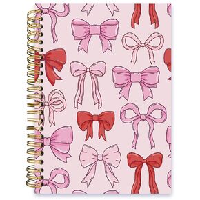 ISANOU Coquette Bow Notebook,Preppy Lined Spiral Notebook Hardcover,College Ruled Notebook,Office School Journal Notebook for Work,5.5x8.3 Inch 80 Pages,Coquette Gifts for Women Girl