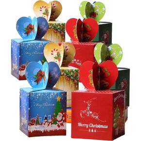 GZTFPQ Christmas Party Gift Boxes, 8 Pcs Xmas Sweet Boxes Christmas Candy Boxes 3D Xmas Holiday Boxes Santa Cardboard Treat Gift Boxes with Ribbon for Kids Christmas Party Favors Supplies