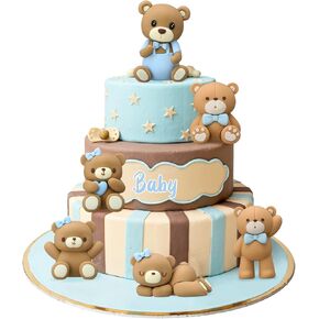 6 Pcs 3D Bear Cake Toppers Bear Cake Decorations Baby Shower Party Favors Home Ornaments for Baby Shower Birthday Party Cake Supplies Boys Girl Gifts(Pink)
