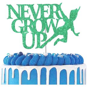 Never Grow Up Cake Top، ديكور كعكة عيد ميلاد بيتر بان من نيفرلاند، ديكورات حفلات أعياد الميلاد للأطفال والكبار